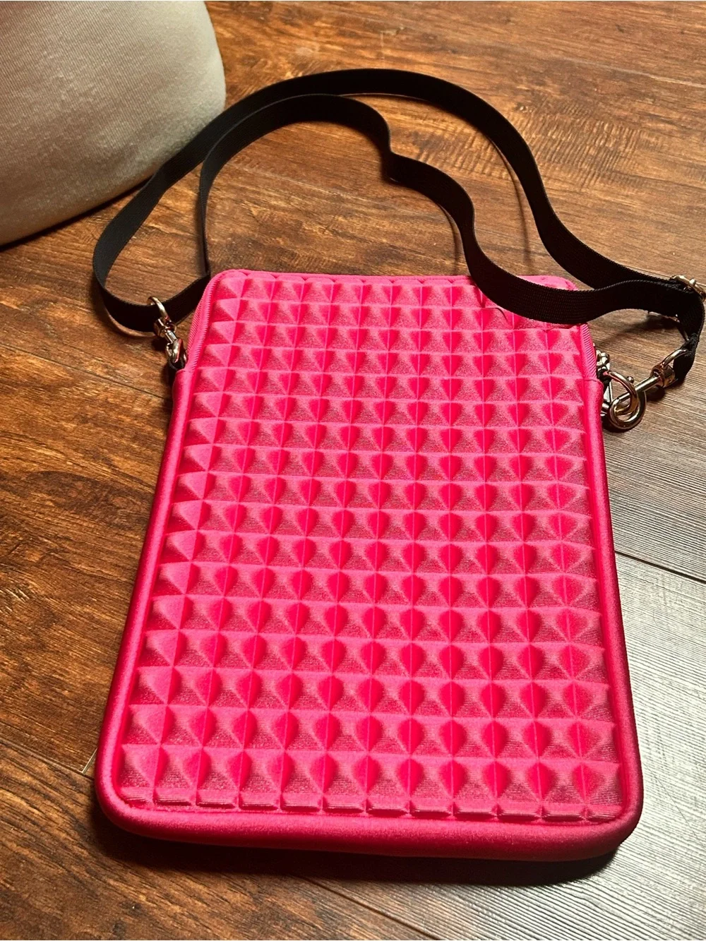 Rebecca Minkoff Hot Pink Crossbody Studded Quilted iPAD Bag EUC